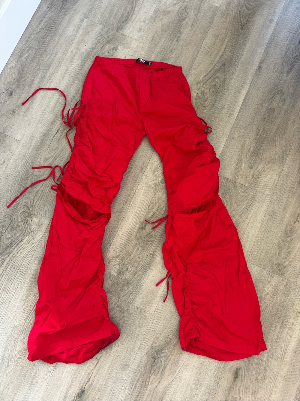 Jaded London Red Cotton Wide Leg Cargo Trouser W CUT OUT + Ruched detail